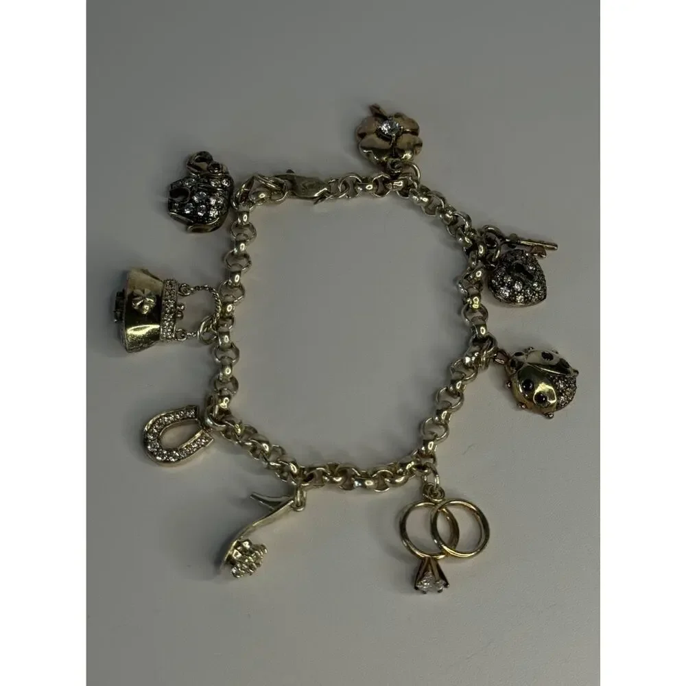 925 Sterling Silver Lovely Charms Sapphire CZ Bracelet Length 7
